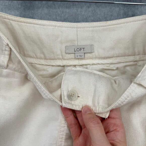 Loft Womens Linen Blend Pencil Skirt Size 8 Cream Asymmetrical Coastal Casual - Picture 3 of 11